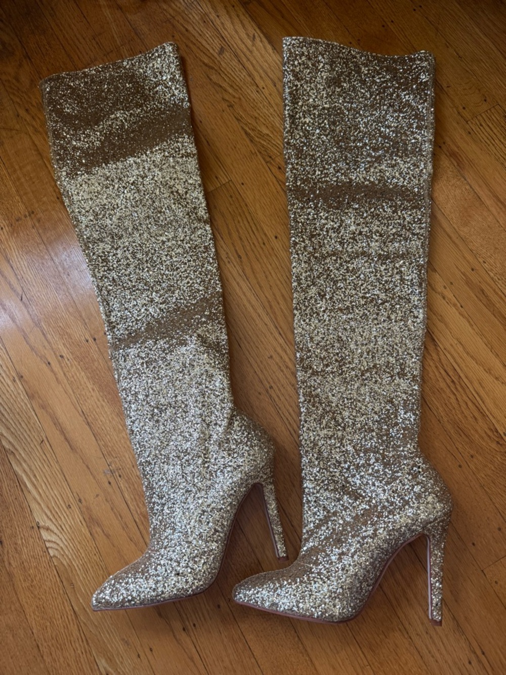 Wild Diva Gold Glitter Over-the-Knee Stiletto Boots